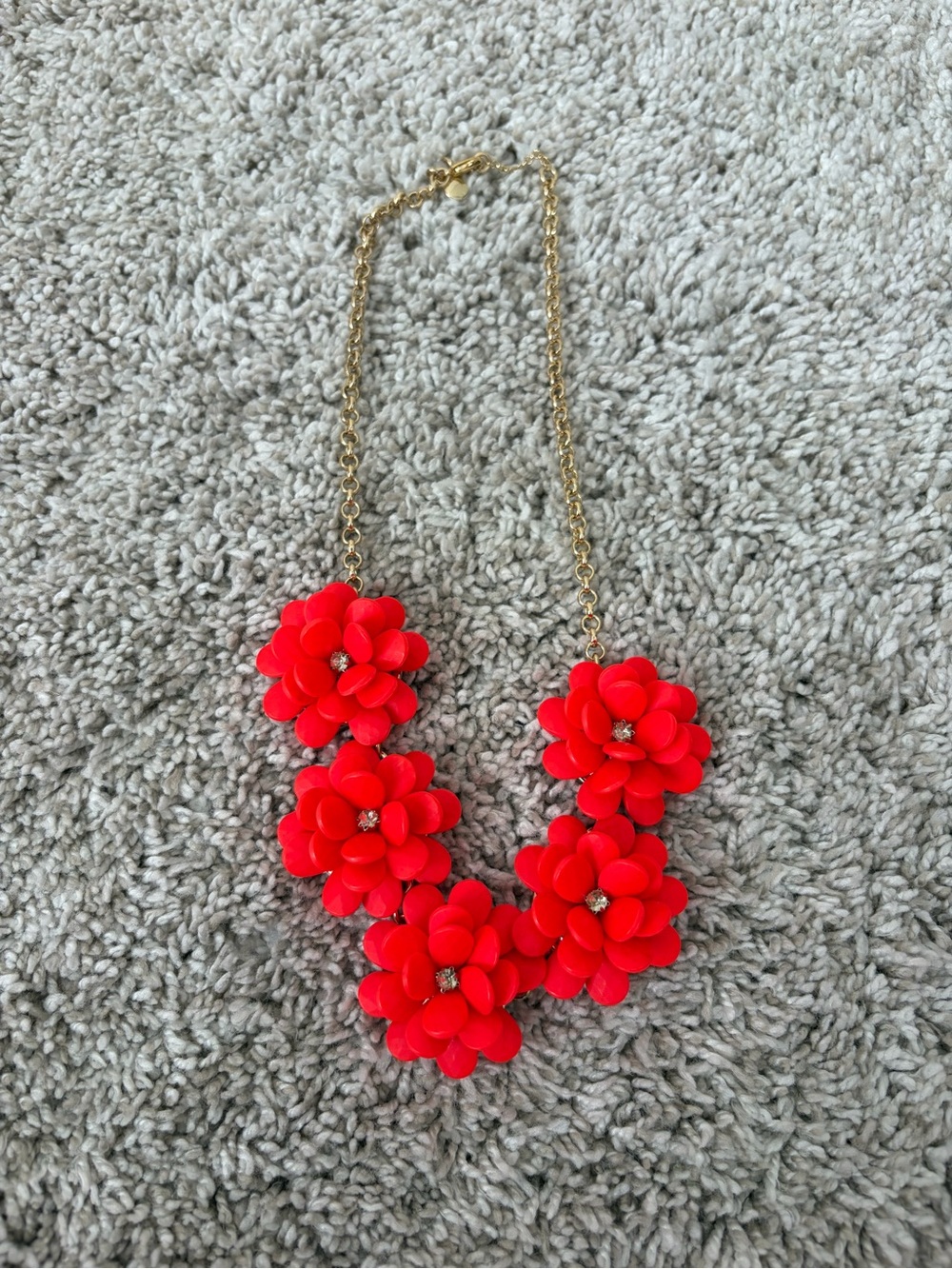 J. Crew Crewcuts Gold-Tone Statement Necklace with Red Floral Charms